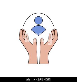care customer vector icon, total inclusive service. man in hand Stock Vector