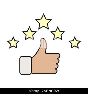 Hand and star signage design trendy. Like color icon. Thumbs up illustration. Good, nice, ok hand gesture. Social media button. Rating, ranking. Conto Stock Vector