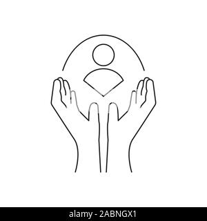 care customer vector icon, total inclusive service. man in hand Stock Vector