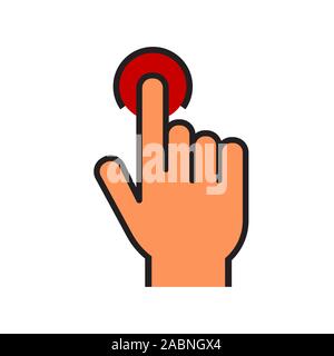 hand presses a button icon. Hand cursor sign icon. Hand pointer symbol. Flat icon vector. Touch icon perfect color style. Element of web icon for mobi Stock Vector