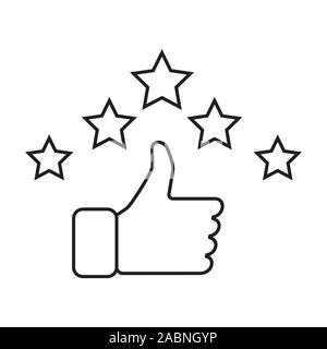 Hand and star signage design trendy. Like linear icon. Thumbs up. Thin line illustration. Good, nice, ok hand gesture. Social media button. Rating, ra Stock Vector
