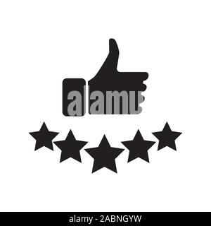 Hand and star signage design trendy. Like black icon. Thumbs up illustration. Good, nice, ok hand gesture. Social media button. Rating, ranking. Conto Stock Vector