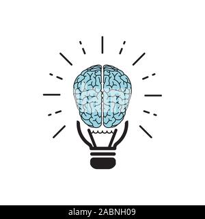 brainstorm idea outline flat icon. Single high quality outline logo symbol for web design or mobile app. brain logo. Gray idea icon pictogram isolated Stock Vector