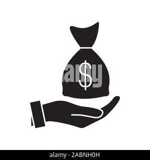 Money in hand icon in trendy flat style design. Vector graphic illustration. Suitable for website design, logo, app, and ui. EPS 10. Hand and a bag of