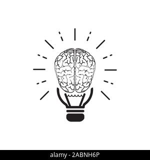 brainstorm idea outline flat icon. Single high quality outline logo symbol for web design or mobile app. Thin line brain think logo. Gray idea icon pi Stock Vector