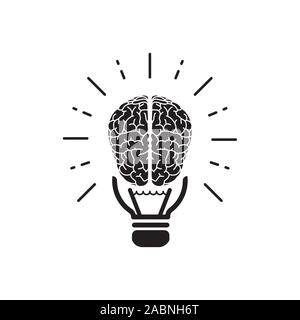 brainstorm idea outline flat icon. Single high quality outline logo symbol for web design or mobile app. brain logo. Gray idea icon pictogram isolated Stock Vector