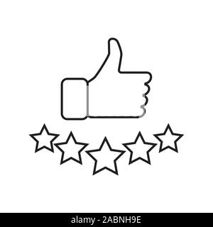 Hand and star signage design trendy. Like linear icon. Thumbs up. Thin line illustration. Good, nice, ok hand gesture. Social media button. Rating, ra Stock Vector