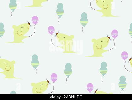 Seamless pattern with funny rats and balloons on light background. EPS10 vector illustration. Stock Vector