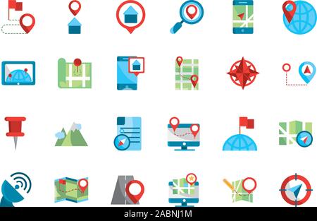 gps map and navigation icons collection vector illustration Stock Vector