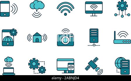 internet of things line and fill icons set vector illustration Stock Vector