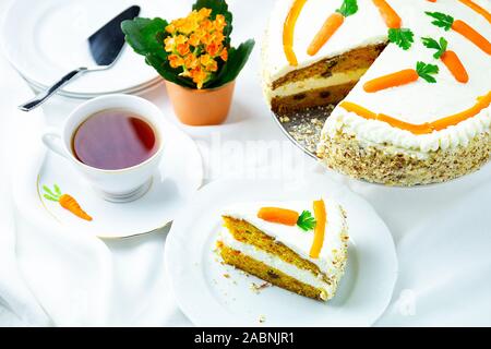 carrot cake on a white table Stock Photo