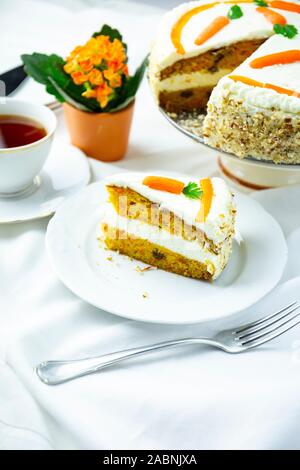 carrot cake on a white table Stock Photo