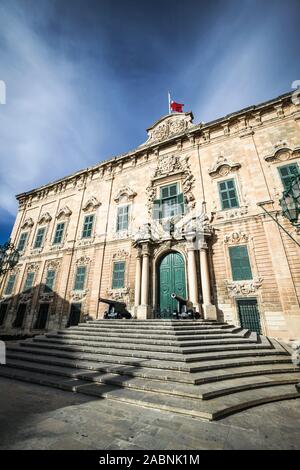 Auberge de Castille, Valletta, Malta. Located in Castille Square, this landmark building serves as the office of the Maltese Prime Minister. Stock Photo