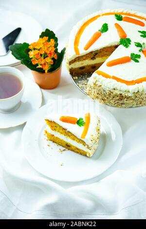 carrot cake on a white table Stock Photo