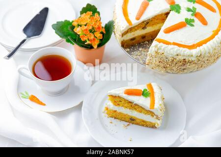 carrot cake on a white table Stock Photo
