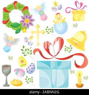 Set of easter color vector icons, signs, symbols. Easter pattern Stock Vector