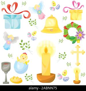 Set of easter color vector icons, signs, symbols. Easter pattern Stock Vector
