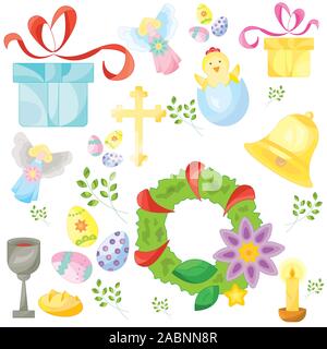 Set of easter color vector icons, signs, symbols. Easter pattern Stock Vector