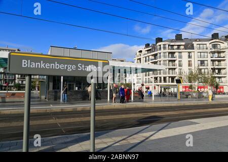 Tram Station,Blankenberge, Flanders, Belgium Stock Photo