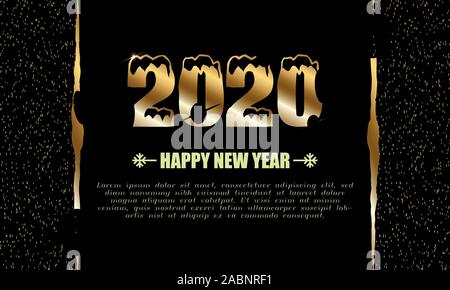 2020 Happy New Year gold invitation. Creative Happy Merry Christmas and New Year 2020 design Stock Vector