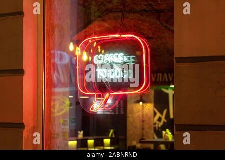 take-away coffee neon sign. illuminated billboard icon Stock Photo