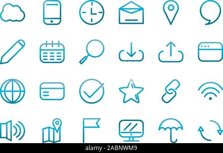 user interface icons set blue gradient vector illustration Stock Vector