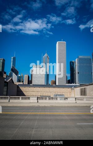 East Jackson Drive and skyline of skyscrapers north the Millennium Park, Chicago, Illinois, USA Stock Photo