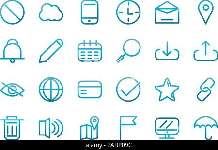 user interface icons set blue gradient vector illustration Stock Vector