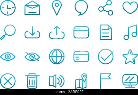 user interface icons set blue gradient vector illustration Stock Vector