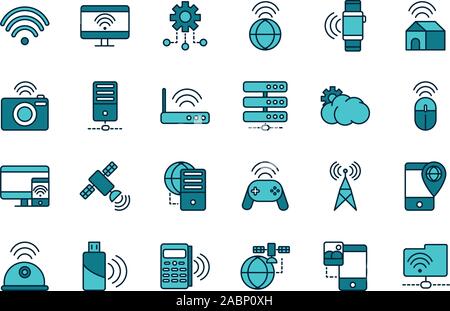 internet of things line and fill icons set vector illustration Stock Vector
