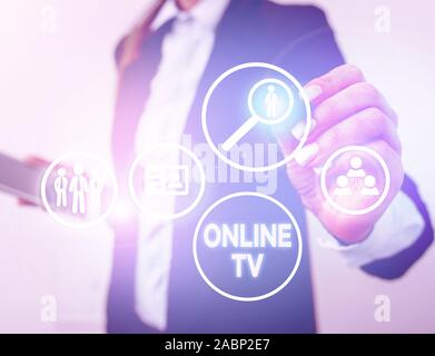 Handwriting text Online Tv. Conceptual photo a television production broadcast in realtime as events happen Stock Photo