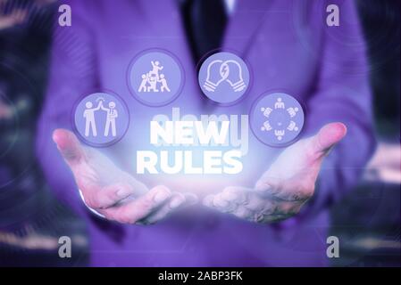 Text sign showing New Rules. Business photo showcasing recently one of a set of explicit or understood regulations