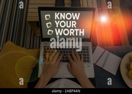 Handwriting text writing Know Your Worth. Conceptual photo Have knowledge of selfvalue Worthiness Deserved income Stock Photo