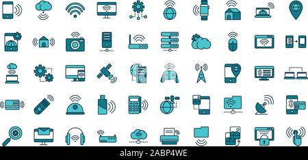 internet of things line and fill icons set vector illustration Stock Vector