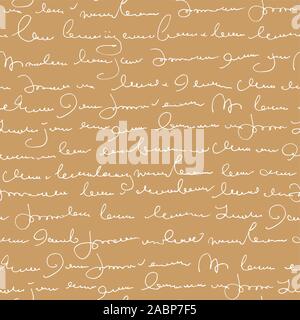 Handwritten abstract text seamless pattern, vector monochrome script background Stock Vector