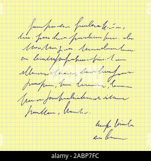 Abstract sheet of paper with handwritten text, note with signature, hand drawn vector unreadable script Stock Vector