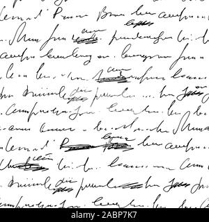 Handwritten abstract text with mistakes and misprints seamless pattern, vector monochrome script background, scribbles and blots in another group Stock Vector