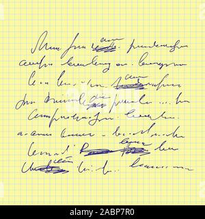 Abstract sheet of paper with handwritten text with mistakes and misprints, hand drawn vector unreadable script, scribbles and blots in another group Stock Vector
