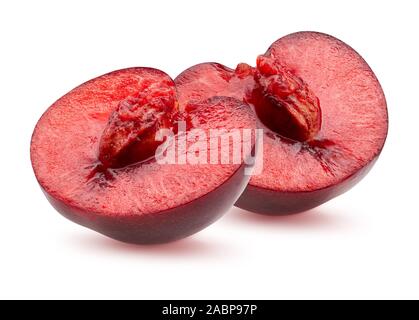 two halves of sweet cherry isolated on a white background. Stock Photo