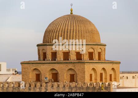 Dome of the Great Mosque of Kairouan (aka the Mosque of Uqba), is a mosque situated in Kairouan, Tunisia and is one of the most impressive and largest Stock Photo