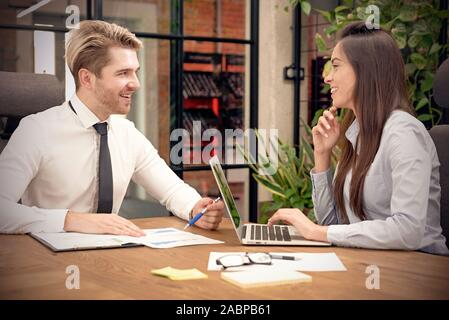 Two business person working together. Consultation at the office Stock Photo