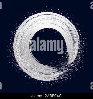 brush stroke silvery round frame on black background Stock Vector
