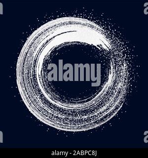 brush stroke silvery round frame on black background Stock Vector