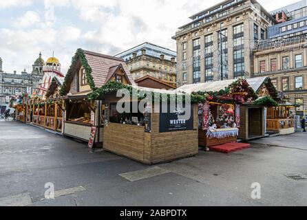 Glasgow Christmas Market 2019 in George Square Glasgow Scotland with stalls Stock Photo