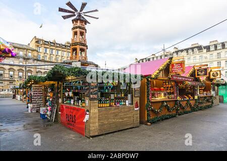 Glasgow Christmas Market 2019 in George Square Glasgow Scotland with stalls Stock Photo