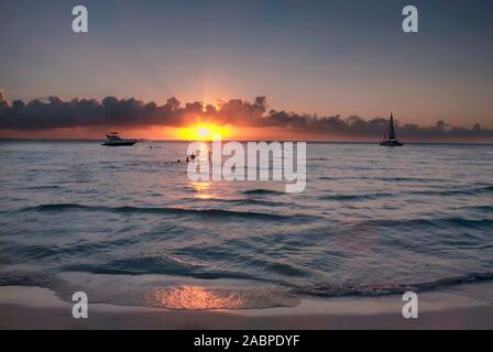 Sunset over Playa Norte on Isla Mujeres near Cancun in Mexico Stock Photo
