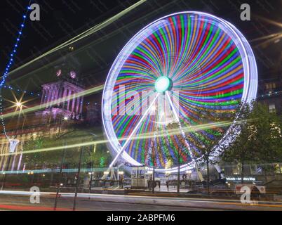 colourful Ferris Wheel at Christmas, Leeds, England Stock Photo