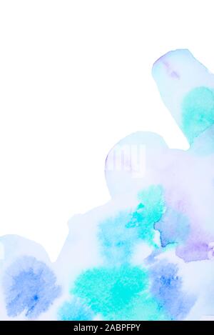 Abstract watercolor background with blue and lilac stains. Stock Photo