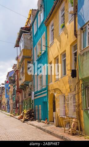 Traditional houses in the Balat area of Istanbul, Turkey Stock Photo