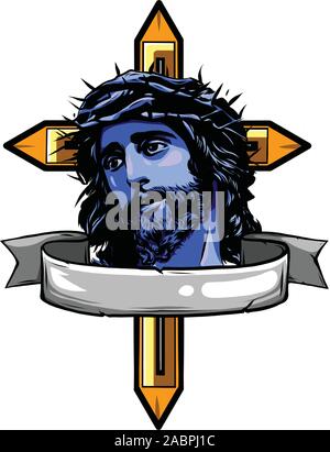 Jesus Christ, the Son of God in a crown of thorns on his head, a symbol of Christianity Stock Vector